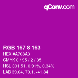 カラーコード: RGB 167 8 163 | qconv.com