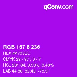 Color code: RGB 167 8 236 | qconv.com