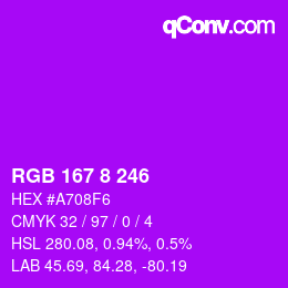 Code couleur: RGB 167 8 246 | qconv.com