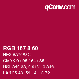 カラーコード: RGB 167 8 60 | qconv.com
