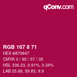 Color code: RGB 167 8 71 | qconv.com