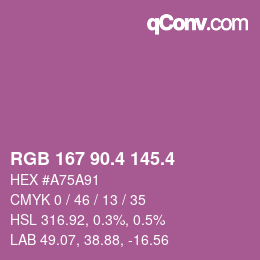 カラーコード: RGB 167 90.4 145.4 | qconv.com