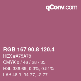 カラーコード: RGB 167 90.8 120.4 | qconv.com