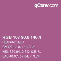 カラーコード: RGB 167 90.8 140.4 | qconv.com