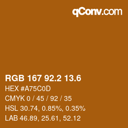 カラーコード: RGB 167 92.2 13.6 | qconv.com