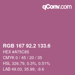 カラーコード: RGB 167 92.2 133.6 | qconv.com