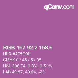 カラーコード: RGB 167 92.2 158.6 | qconv.com