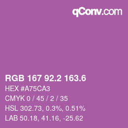 カラーコード: RGB 167 92.2 163.6 | qconv.com