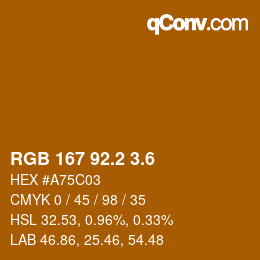 カラーコード: RGB 167 92.2 3.6 | qconv.com