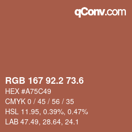 カラーコード: RGB 167 92.2 73.6 | qconv.com