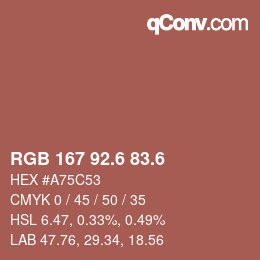 カラーコード: RGB 167 92.6 83.6 | qconv.com