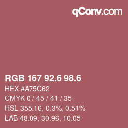 カラーコード: RGB 167 92.6 98.6 | qconv.com