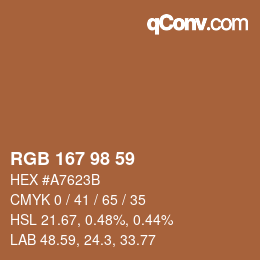 Color code: RGB 167 98 59 | qconv.com