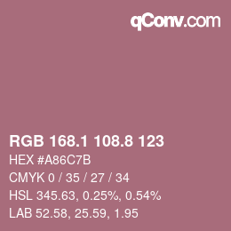 カラーコード: RGB 168.1 108.8 123 | qconv.com