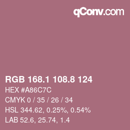 Color code: RGB 168.1 108.8 124 | qconv.com