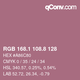カラーコード: RGB 168.1 108.8 128 | qconv.com