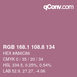 Código de color: RGB 168.1 108.8 134 | qconv.com