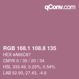 Código de color: RGB 168.1 108.8 135 | qconv.com