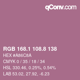 カラーコード: RGB 168.1 108.8 138 | qconv.com