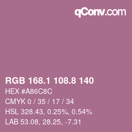 カラーコード: RGB 168.1 108.8 140 | qconv.com