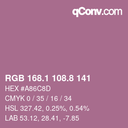 カラーコード: RGB 168.1 108.8 141 | qconv.com