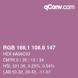 カラーコード: RGB 168.1 108.8 147 | qconv.com
