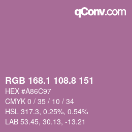 カラーコード: RGB 168.1 108.8 151 | qconv.com
