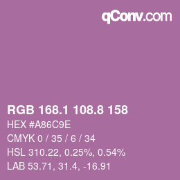 カラーコード: RGB 168.1 108.8 158 | qconv.com