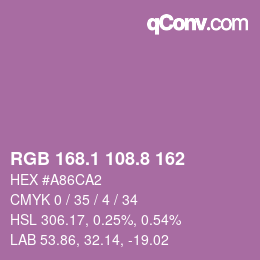 カラーコード: RGB 168.1 108.8 162 | qconv.com