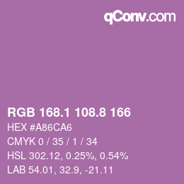 カラーコード: RGB 168.1 108.8 166 | qconv.com