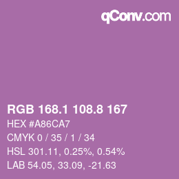 カラーコード: RGB 168.1 108.8 167 | qconv.com