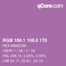 カラーコード: RGB 168.1 108.8 170 | qconv.com