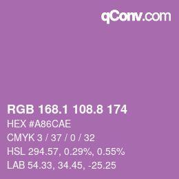 カラーコード: RGB 168.1 108.8 174 | qconv.com