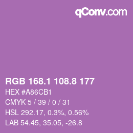 カラーコード: RGB 168.1 108.8 177 | qconv.com