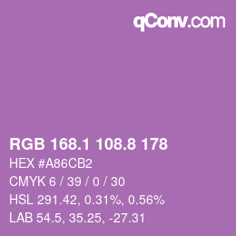 カラーコード: RGB 168.1 108.8 178 | qconv.com