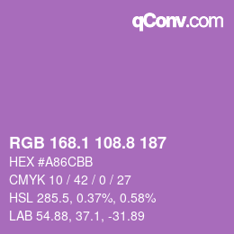 カラーコード: RGB 168.1 108.8 187 | qconv.com