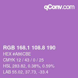 カラーコード: RGB 168.1 108.8 190 | qconv.com