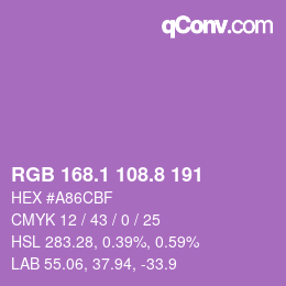 カラーコード: RGB 168.1 108.8 191 | qconv.com