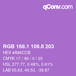 カラーコード: RGB 168.1 108.8 203 | qconv.com