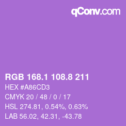 カラーコード: RGB 168.1 108.8 211 | qconv.com