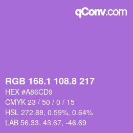 カラーコード: RGB 168.1 108.8 217 | qconv.com