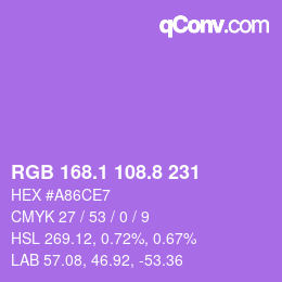 カラーコード: RGB 168.1 108.8 231 | qconv.com
