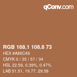 カラーコード: RGB 168.1 108.8 73 | qconv.com