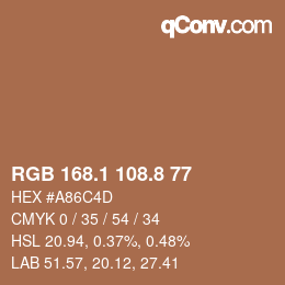 Color code: RGB 168.1 108.8 77 | qconv.com