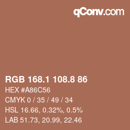 Color code: RGB 168.1 108.8 86 | qconv.com