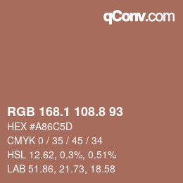 カラーコード: RGB 168.1 108.8 93 | qconv.com