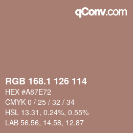 カラーコード: RGB 168.1 126 114 | qconv.com