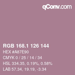 カラーコード: RGB 168.1 126 144 | qconv.com