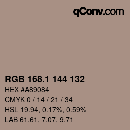 Color code: RGB 168.1 144 132 | qconv.com