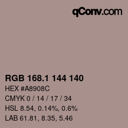 カラーコード: RGB 168.1 144 140 | qconv.com